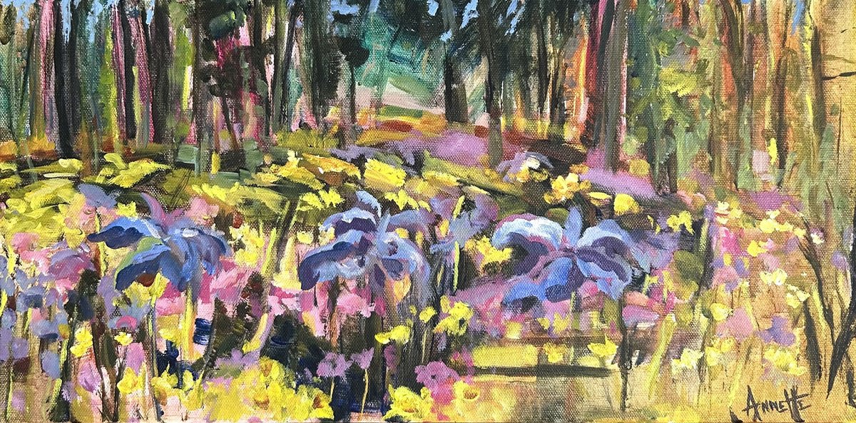 Impressionistic Landscape Acrylic Painting By Annette Wolters, 20 X 10, Where The Wild Ones Grow, Original Artwork