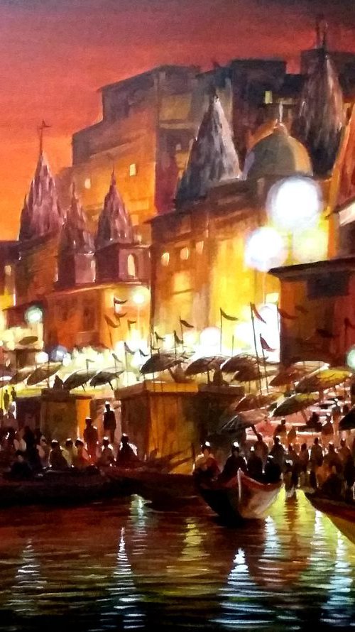 Night Varanasi Ghats by Samiran Sarkar