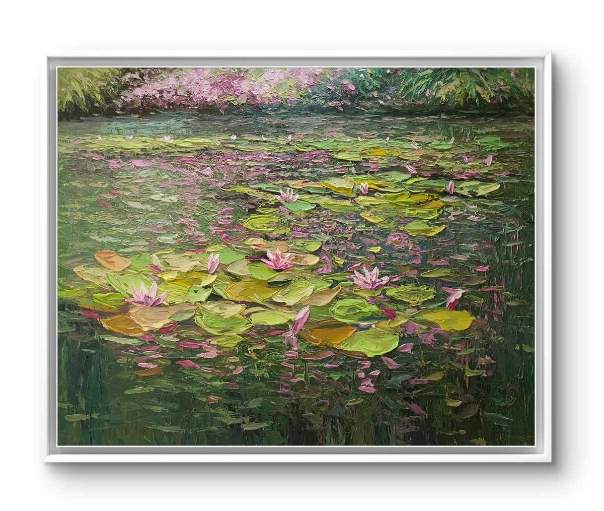 Impressionistic Landscape Acrylic Painting By Athaang Art, 60 X 48, Lily Pond, Original Artwork