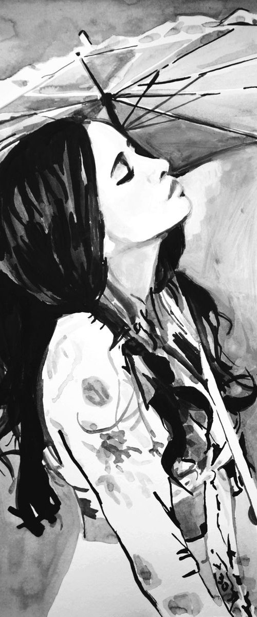 Girl with umbrella / 50 X 35 cm by Alexandra Djokic