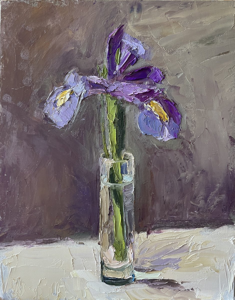Impressionistic Botanical Oil Painting By Kate Sosonna, 11 X 14", Iris, Original Artwork