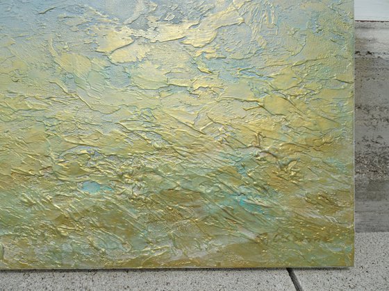 Large Abstract Ocean Waves Painting in Beige, Gold . Modern Art with Heavy Texture. Abstract Landscape Contemporary Artwork for Livingroom or Bedroom