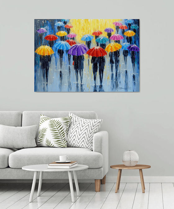 Rain in colorful umbrellas