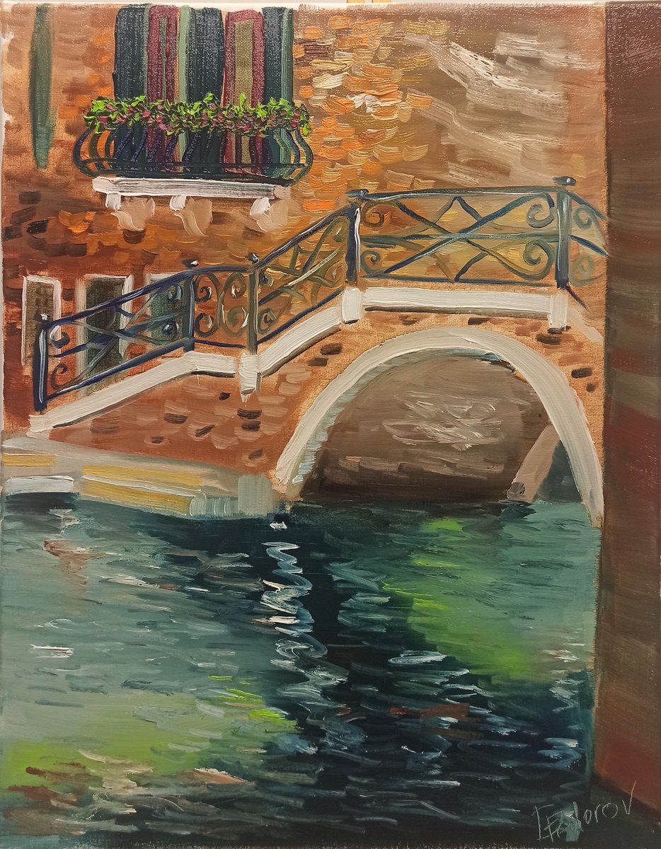 Impressionistic Cityscapes Oil Painting By Dmitry Fedorov, 16 X 20, Smal Bridge Of Venice, Original Artwork