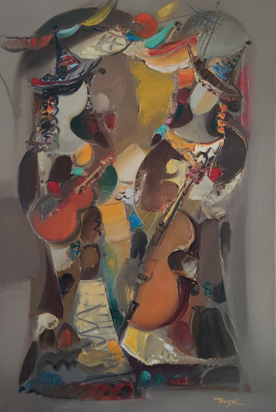Duet (40x60cm, oil/canvas, abstract art)