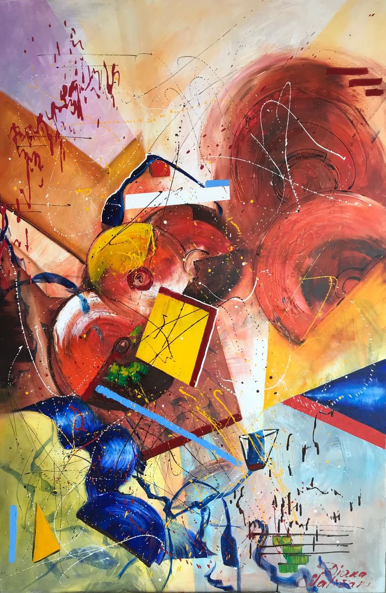 Abstract Oil Painting By Diana Malivani, 39 X 59, The Yellow Square