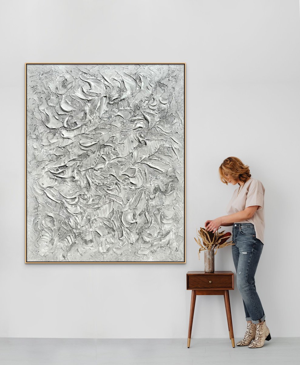 CERTAIN SECRETS. Abstract Gray, Silver Textured 3D Art, Coastal Painting by Sveta Osborne