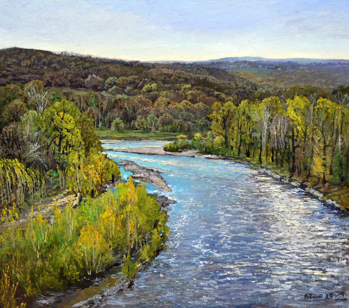 Landscape impressionism oil painting White river by Dmitry Revyakin