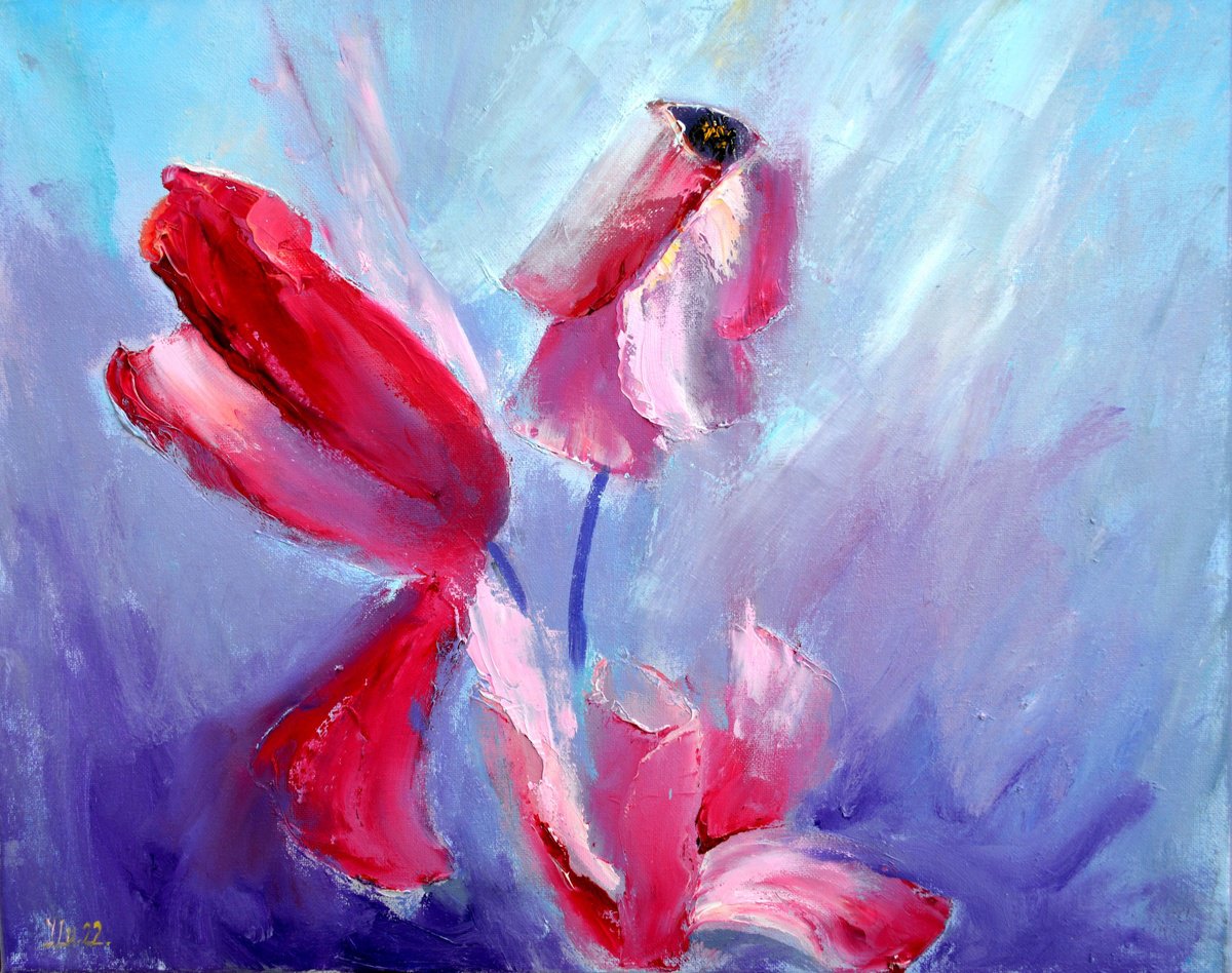 Impressionistic Botanical Oil Painting By Elena Lukina, 20 X 16, Pink Flowers, Original Artwork