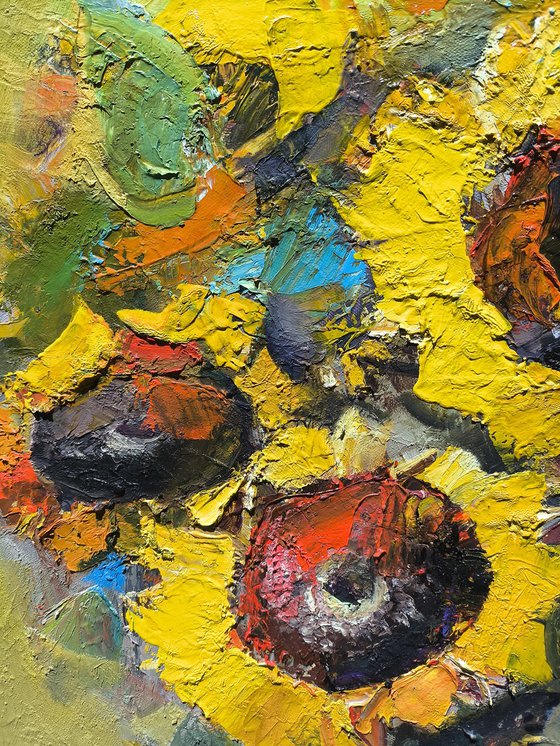 Sunflowers in a Black Vase