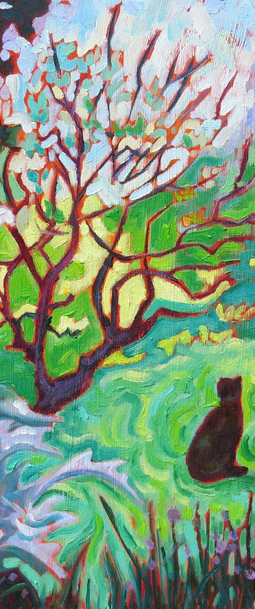 Black Cat , Garden Landscape by Mary Kemp