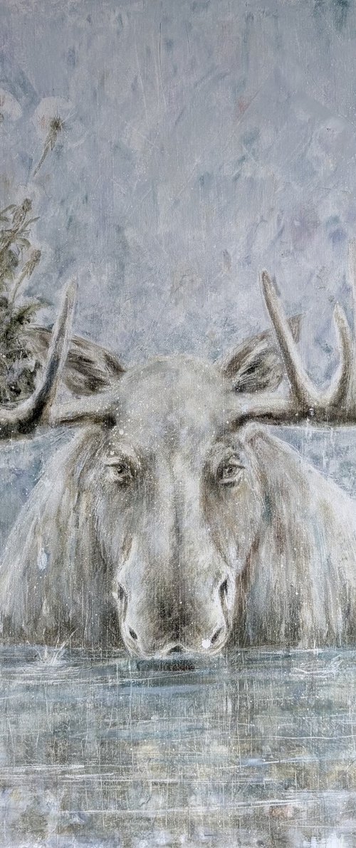 Wild Juli: White Moose with Dandelions by Selene Caspian