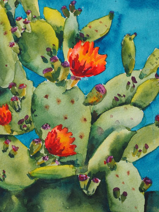 Opuntia - meditterianean seascape original watercolor