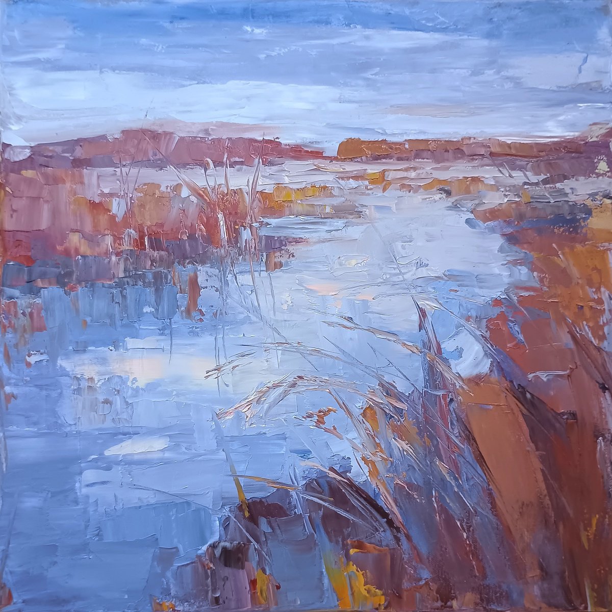 Expressive Oil Painting , Moody Waters By Emilia Milcheva, 20 X 20, Artwork For Sale On Artfinder