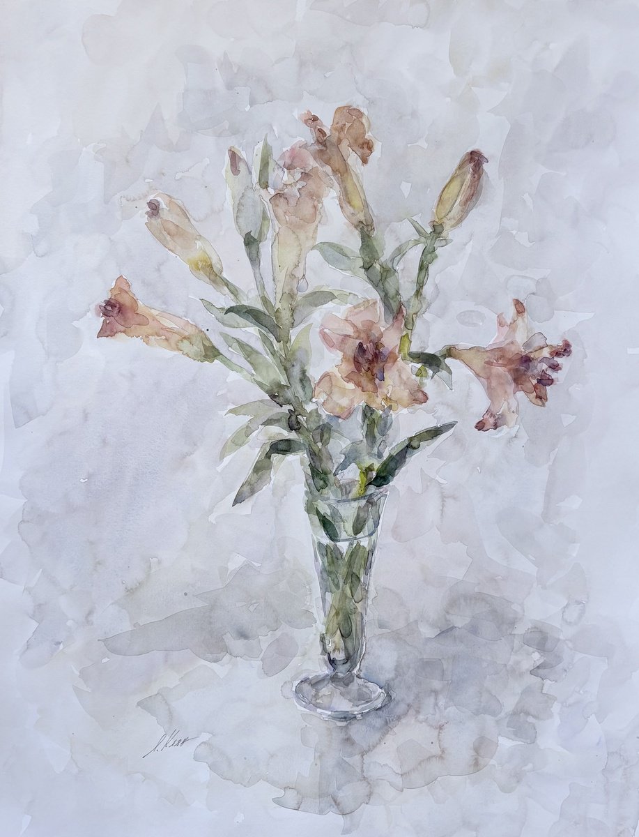 Impressionistic Watercolour , Lilies 50X65 Cm 2025 By Elena Klyan, 20 X 26, Artwork For Sale On Artfinder