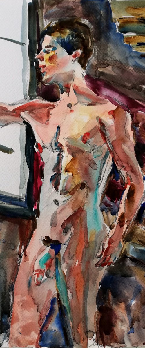 Male Nude in Rustic Interior by Jelena Djokic