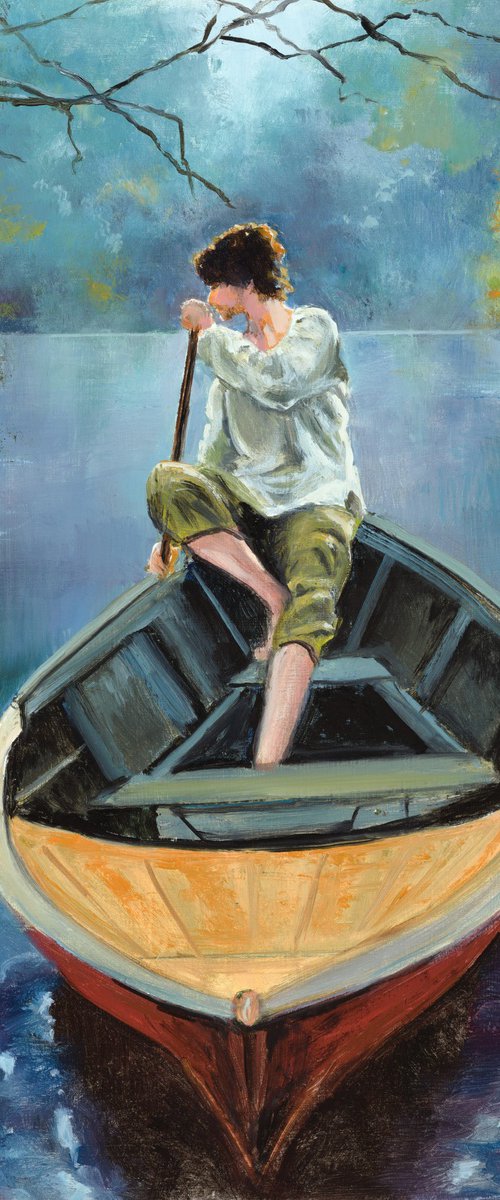 Young man on a river boat by Lucia Verdejo