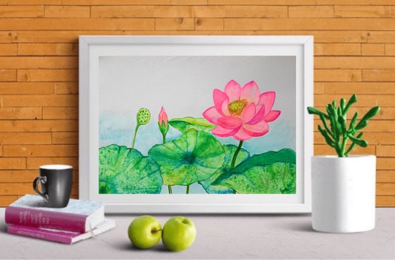 Lotus Bloom I ! A3 size Painting on paper