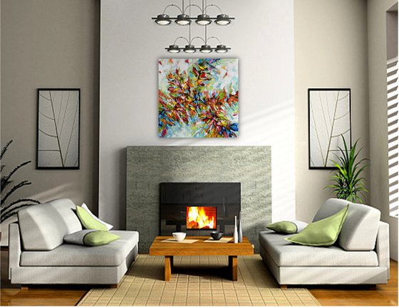 Flower burst - Original Abstract Floral Painting, Palette knife Art, Textured Wall Art Canvas