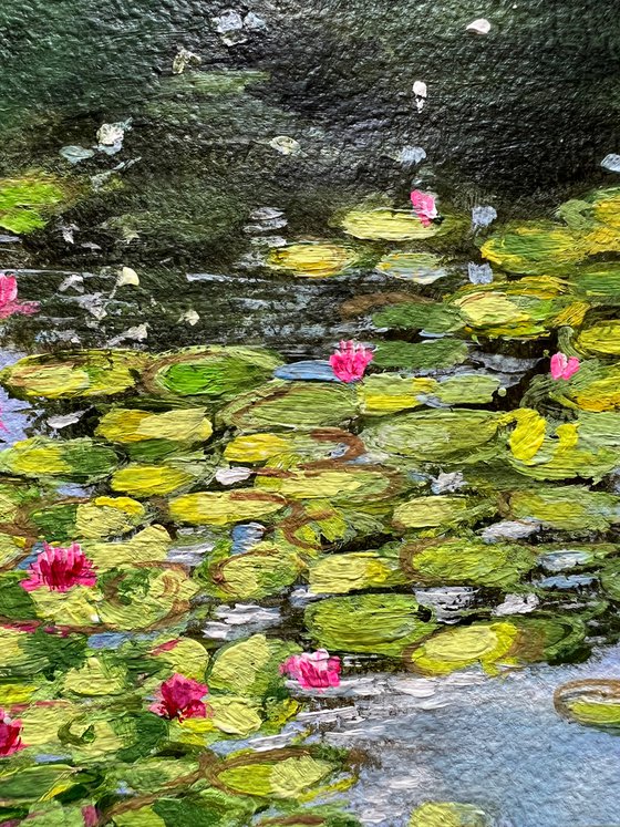 Morning Water lily pond on handmade paper