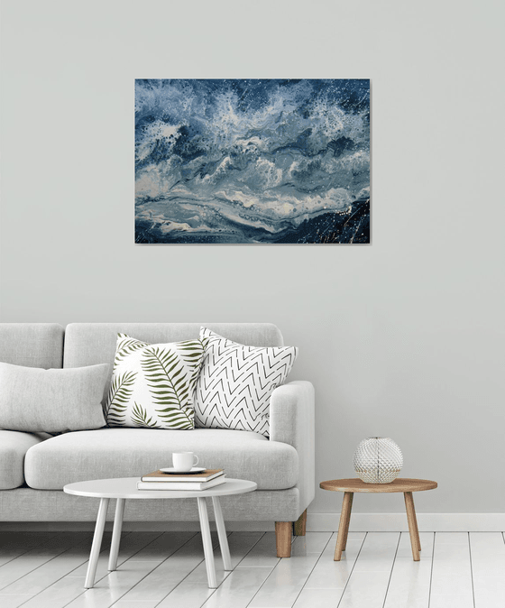 "Silver Seascape"  LARGE Acrylic Painting 70x100 cm