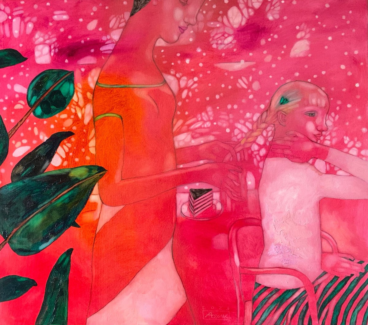 Urban And Pop Portrait Oil Painting By Anna Bulkina, 31 X 28, Morning, Original Artwork