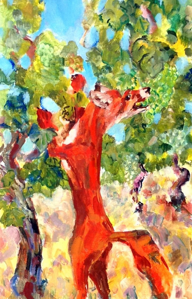 Animal Painting By Chris Walker, 11 X 16, Fox In The Vines, Original Artwork