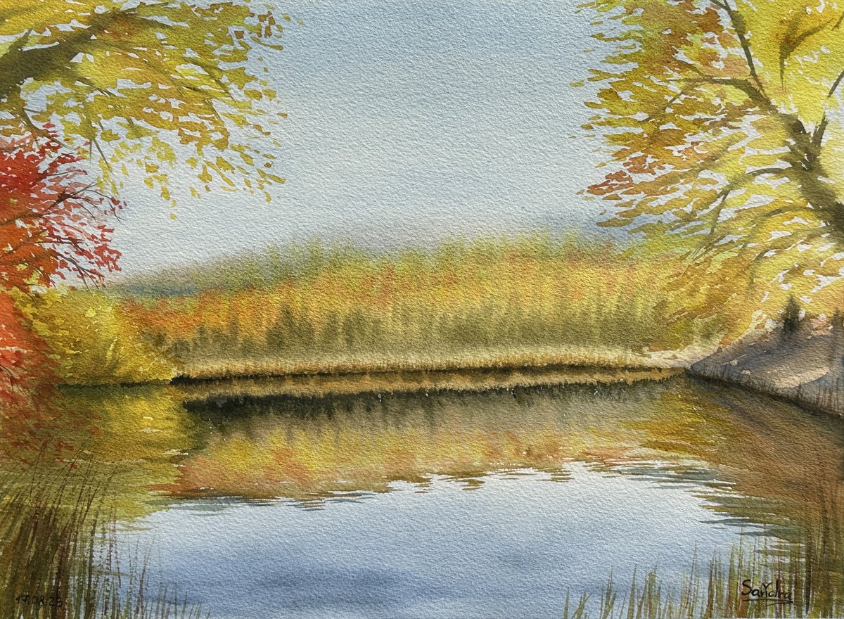 Impressionistic Watercolour , Breath Of Autumn On The Lake By Oleksandra Padushyna, 15 X 11, Artwork For Sale On Artfinder