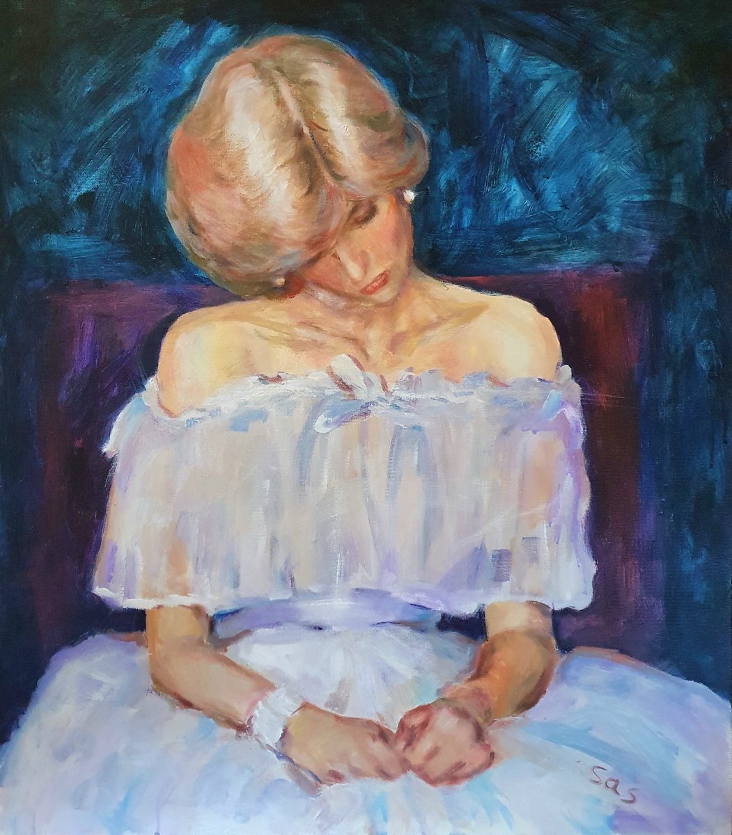Expressive Portrait Acrylic Painting By Liubou Sas, 28 X 31", Sweet Dreams Princess, Original Artwork