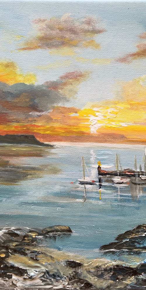 Sunset over the harbour by Marja Brown