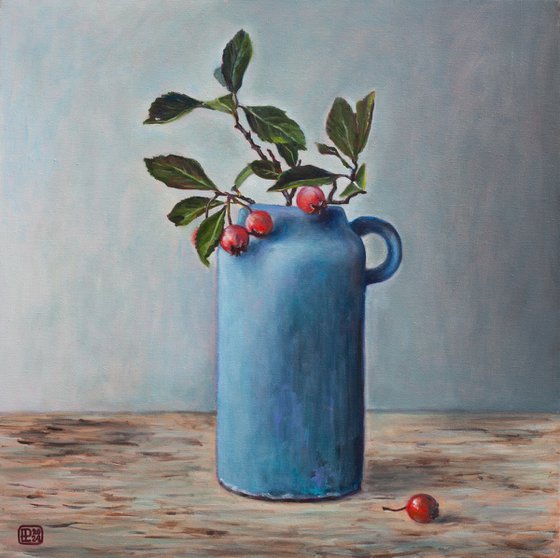 Blue Vase And Berries