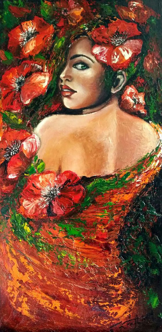 "Opium"Original oil painting on canvas,large format 50x100x2 cm