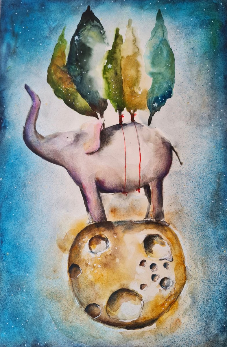 Surrealistic Animal Watercolour By Evgenia Smirnova, 15 X 22, Guardian Of The Lunar Forest, Original Artwork