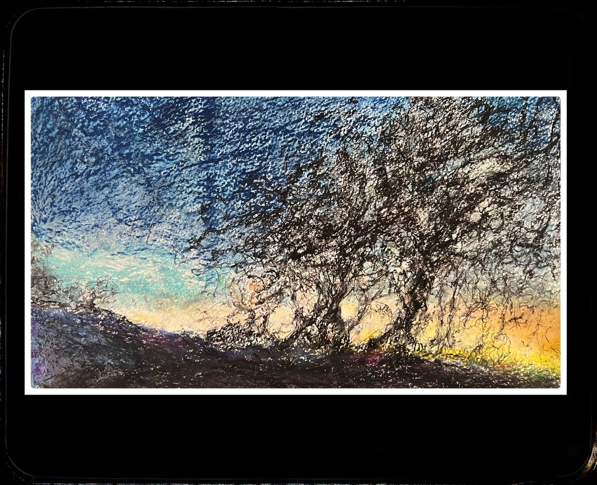 Impressionistic Landscape Drawing By Maxence Ma, 17 X 12", Glow Of The Setting Sun, Original Artwork