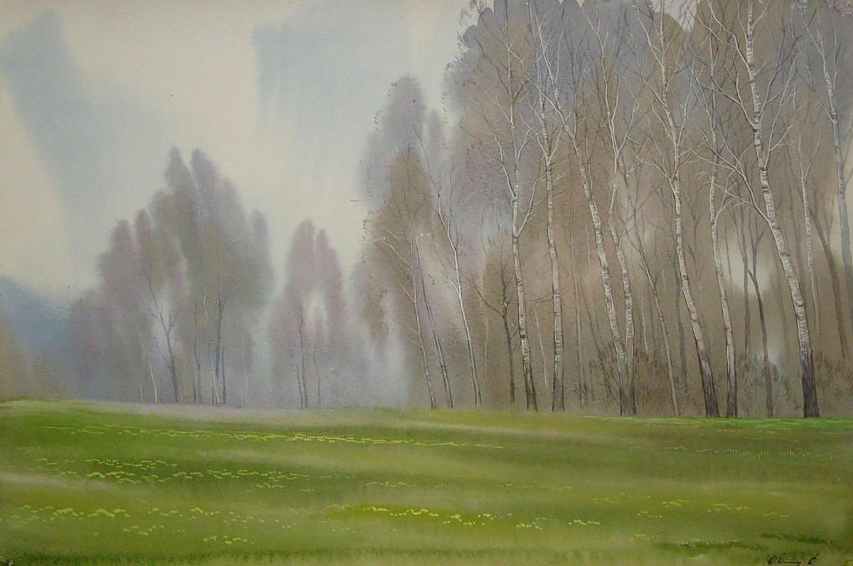 Impressionistic Landscape Watercolour By Valeriy Savenets-1, 18 X 12", April Sketch, Original Artwork