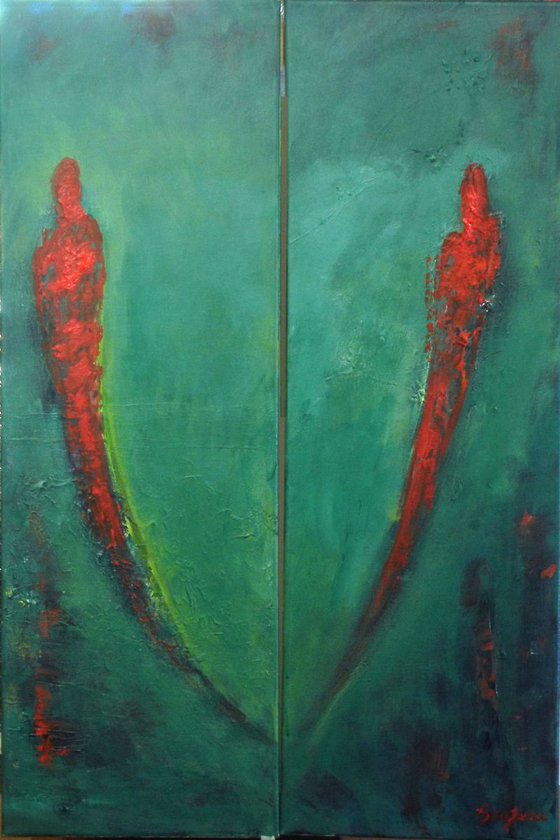 Soulmates III - Turquoise diptych - 30x20