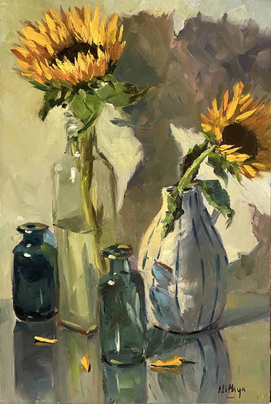 Sunflowers and colorful shadows