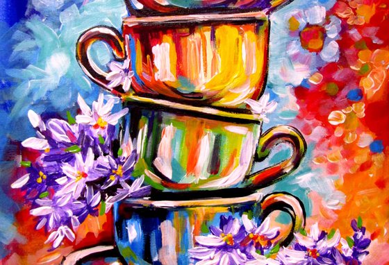 Cups with flowers