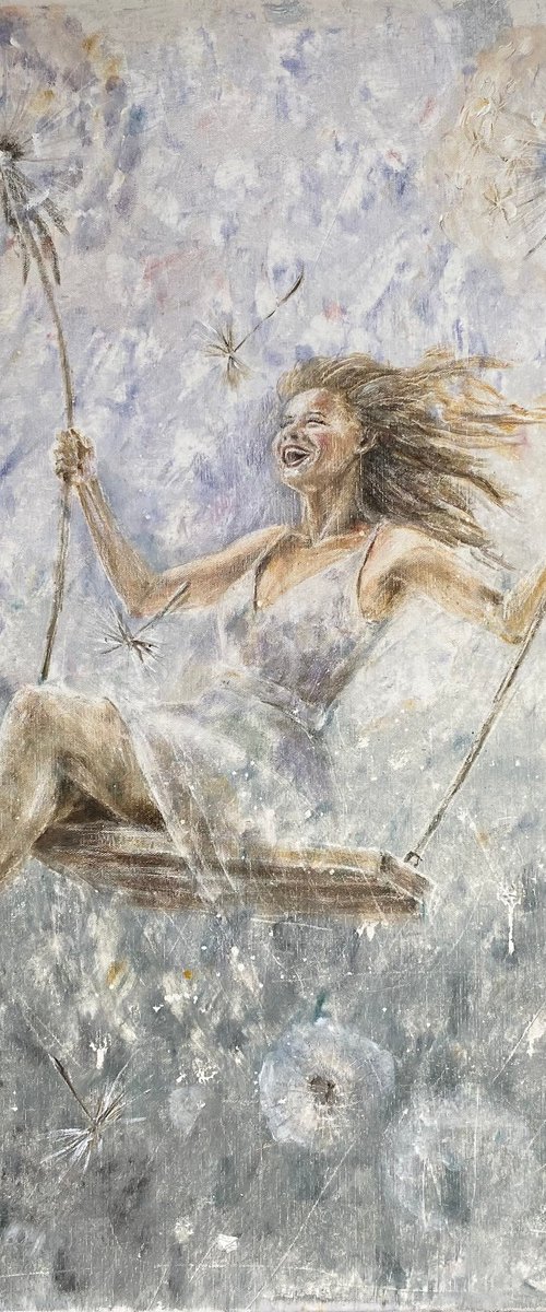 Swing of Happiness: Girl with Dandelions by Selene Caspian