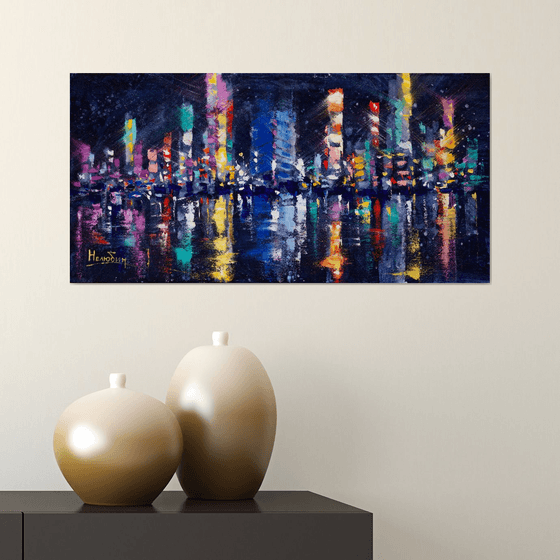 Abstract cityscape.Panorama of the night city