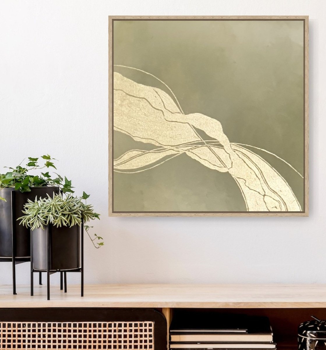 Abstract Acrylic Painting By Gabriela Azar Schreiner, 18 X 18, Radiant - Oak Floating Frame, Original Artwork