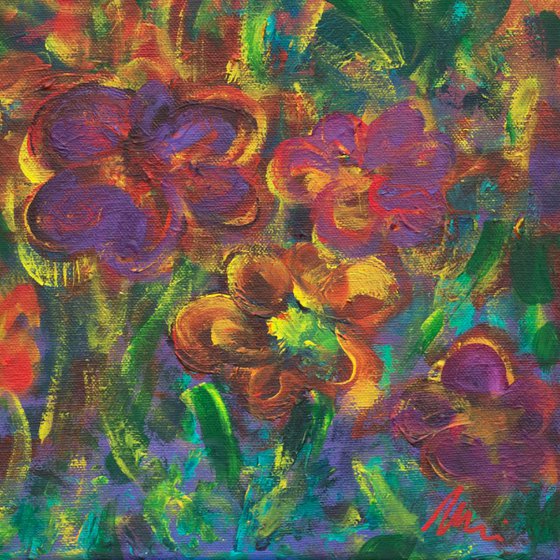 Flower garden at sunset - Acrylic floral painting