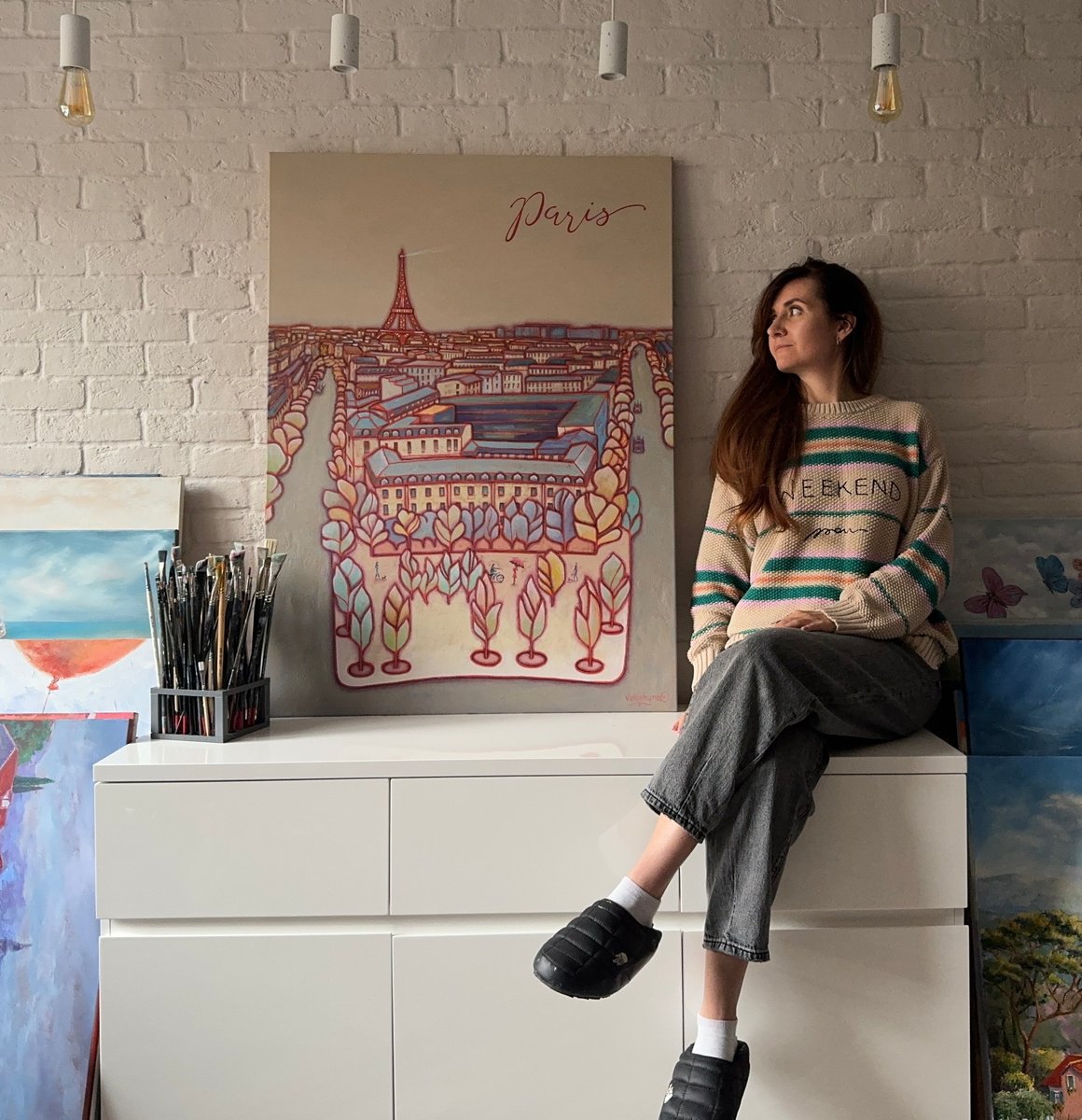 Cityscapes Oil Painting By Mary Voloshyna, 31 X 43", Sounds Of Paris, Original Artwork