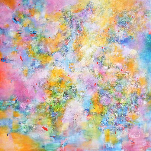The Light, Modern Colorful Abstract Painting 100x100cm by Anna Selina by Anna Selina