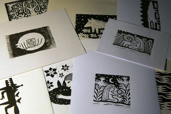 Set of 12 Linocut Prints, Christmas gift set, Gallery Wall Set