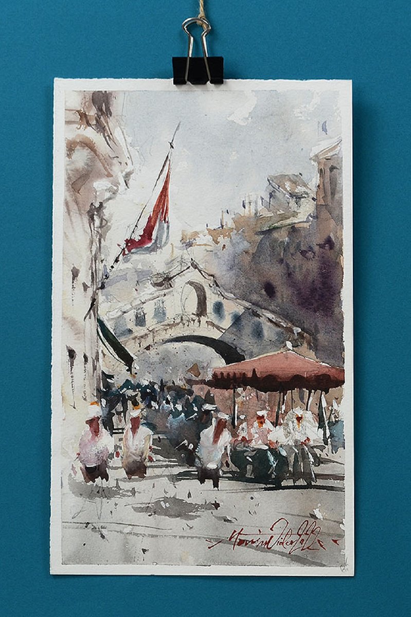 Venice, Original Watercolor On Paper. by Marin Victor