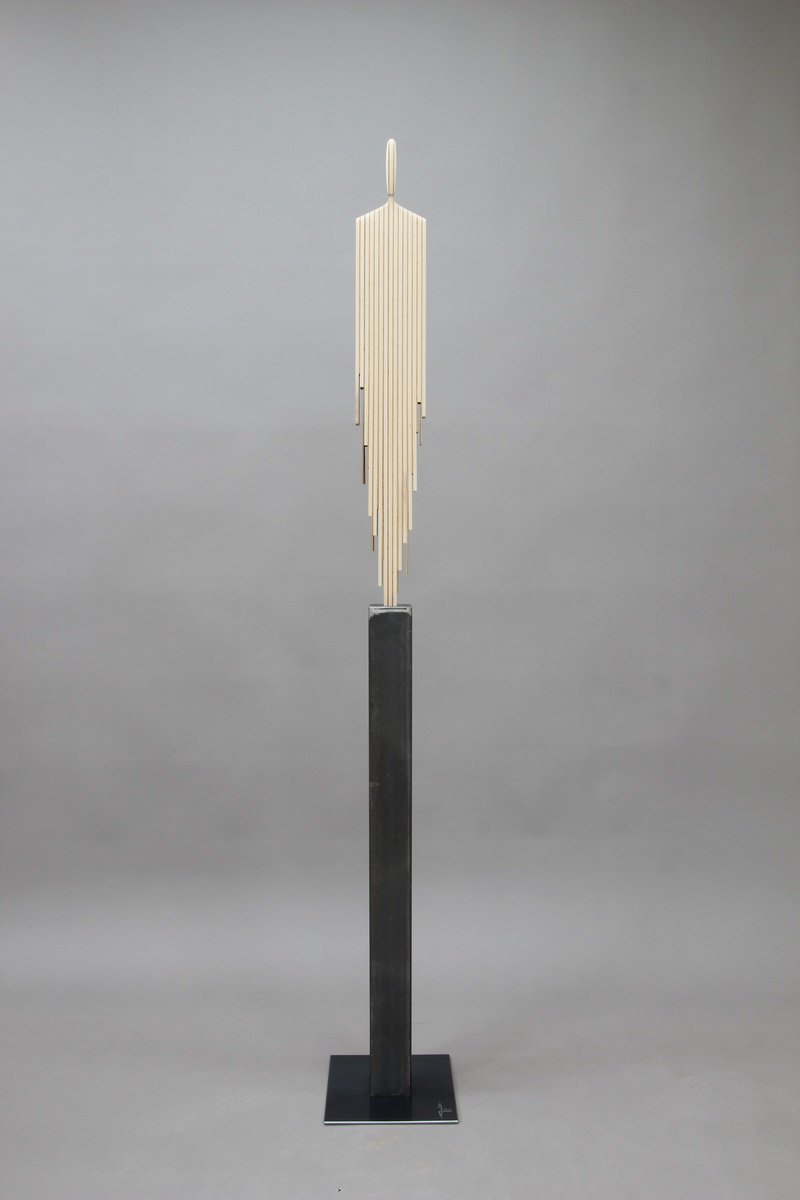 Portrait Wood Sculpture By Manfred Hellweger, 10 X 71", Human Flow Daphnis, Original Artwork