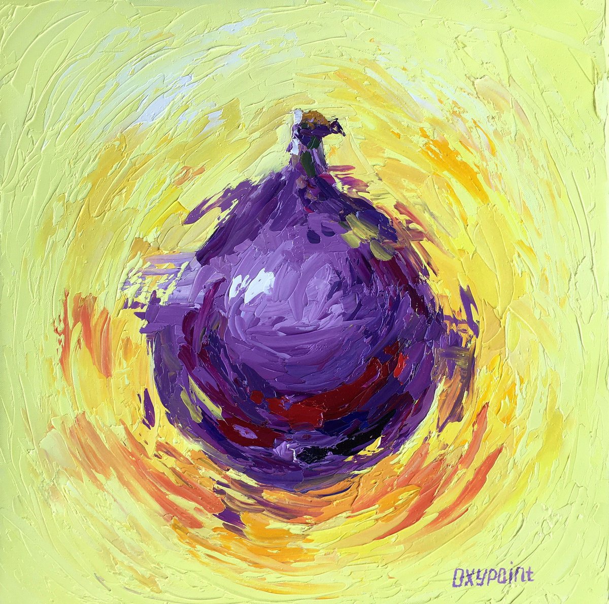 Expressive Still Life Oil Painting By Oxypoint, 16 X 16", "Purple Fig", Original Artwork