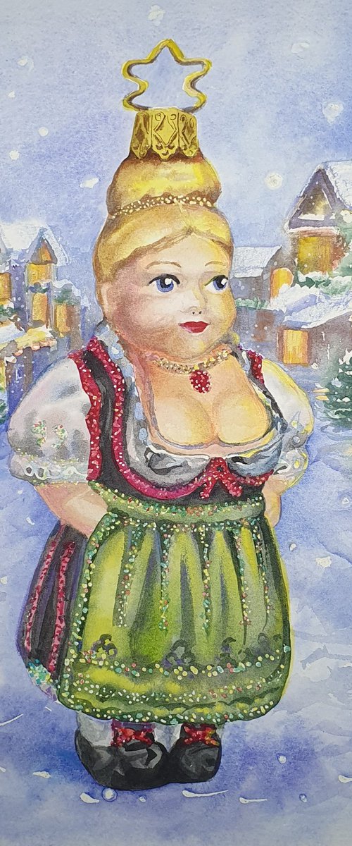 Christmas Fraulein by Natasha Sokolnikova Watercolour Artist