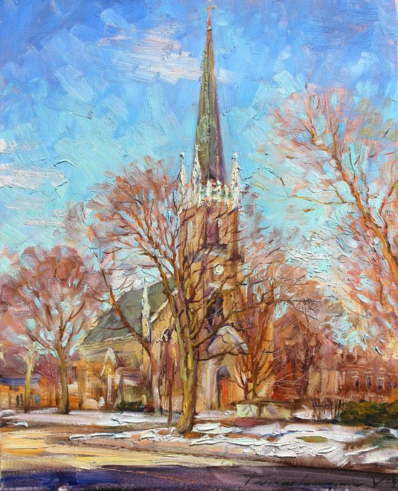 March sun. Church Painting